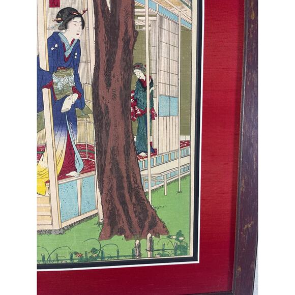 Original Framed Yaozen Resturant in Ueno Kunichika Woodblock Art Print - Picture 6 of 7